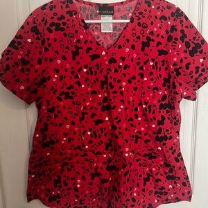 Careisma Vneck valentine/love/heart black red white scrub top L